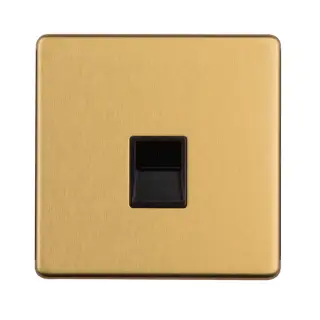 ECSB1SLB - Eurolite 1 Gang Telephone Slave on 3mm Flat Concealed Satin Brass Plate with Black Trim