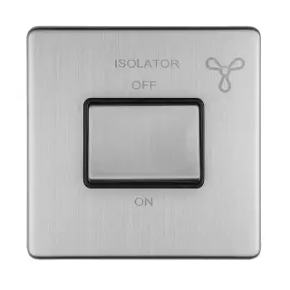 ECSSFSWB - Eurolite 6Amp Fan Isolator Switch on 3mm Flat Concealed Satin Stainless Plate with Matching Rocker