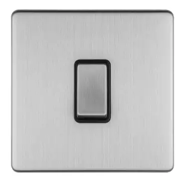 Click Here To Enlarge This Photo Of ECSSINTB - Eurolite 1 Gang Intermediate Switch on 3mm Flat Concealed Satin Stainless Plate with Matching Rocker & Black Trim