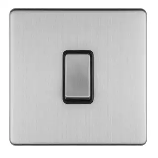 ECSSINTB - Eurolite 1 Gang Intermediate Switch on 3mm Flat Concealed Satin Stainless Plate with Matching Rocker & Black Trim