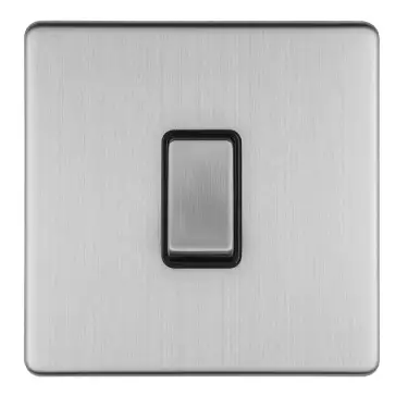 Click Here To Enlarge This Photo Of ECSS20ADPSWB - Eurolite 1 Gang 20Amp DP Switch on 3mm Flat Concealed Satin Stainless Plate with Matching Rocker & Black Trim