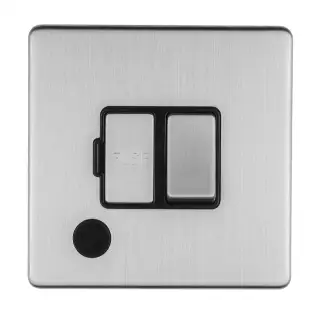 ECSSSWFFOB - Eurolite 13Amp Switched Fuse Spur with Flex Outlet on 3mm Flat Concealed Satin Stainless Plate with Matching Rocker