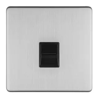 ECSS1SLB - Eurolite 1 Gang Telephone Slave on 3mm Flat Concealed Satin Stainless Plate with Black Trim