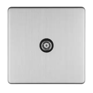 ECSS1TVB - Eurolite 1 Gang Isolated TV Socket on 3mm Flat Concealed Satin Stainless Plate with Black Trim