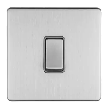 Click Here To Enlarge This Photo Of ECSS1SWG - Eurolite 1 Gang 10Amp 2Way Switch on 3mm Flat Concealed Satin Stainless Plate with Matching Rocker & Grey Trim