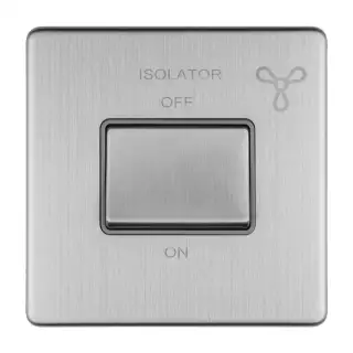 ECSSFSWG - Eurolite 6Amp Fan Isolator Switch on 3mm Flat Concealed Satin Stainless Plate with Matching Rocker & Grey Trim