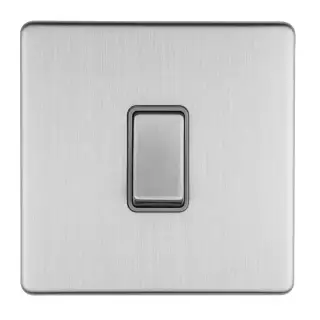 ECSSINTG - Eurolite 1 Gang Intermediate Switch on 3mm Flat Concealed Satin Stainless Plate with Matching Rocker & Grey Trim