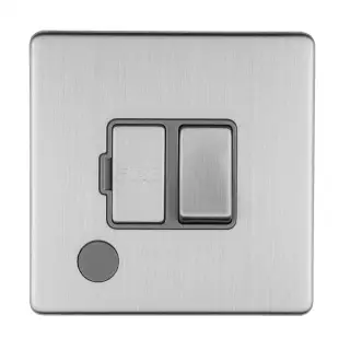 ECSSSWFFOG - Eurolite 13Amp Switched Fuse Spur with Flex Outlet on 3mm Flat Concealed Satin Stainless Plate with Matching Rocker & Grey Trim