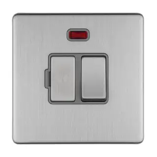 ECSSSWFNG - Eurolite 13Amp Switched Fuse Spur with Neon Indicator on 3mm Flat Concealed Satin Stainless Plate with Matching Rocker