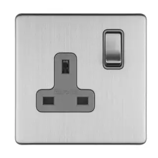 ECSS1SOG - Eurolite 1 Gang 13Amp DP Switched Socket on 3mm Flat Concealed Satin Stainless Plate with Matching Rocker