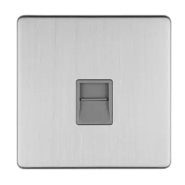 Click Here To Enlarge This Photo Of ECSS1SLG - Eurolite 1 Gang Telephone Slave on 3mm Flat Concealed Satin Stainless Plate with Grey Trim