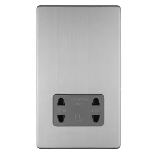 ECSSSHSG - Eurolite 2 Gang Shaver Socket 230/115V on 3mm Flat Concealed Satin Stainless Plate with Grey Trim