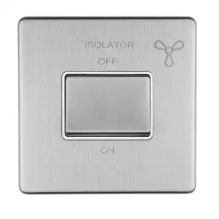 ECSSFSWW - Eurolite 6Amp Fan Isolator Switch on 3mm Flat Concealed Satin Stainless Plate with Matching Rocker