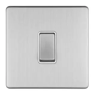 ECSSINTW - Eurolite 1 Gang Intermediate Switch on 3mm Flat Concealed Satin Stainless Plate with Matching Rocker & White Trim
