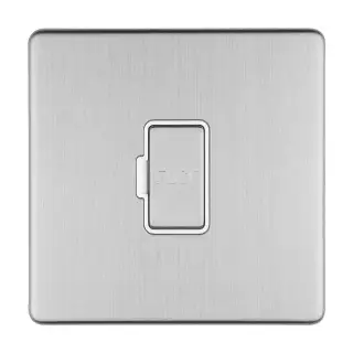 ECSSUSWFW - Eurolite 13Amp Unswitched Fuse Spur on 3mm Flat Concealed Satin Stainless Plate with Matching Rocker & White Trim