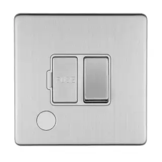 ECSSSWFFOW - Eurolite 13Amp Switched Fuse Spur with Flex Outlet on 3mm Flat Concealed Satin Stainless Plate with Matching Rocker & White Trim