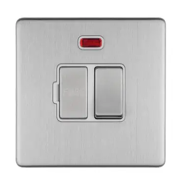 Click Here To Enlarge This Photo Of ECSSSWFNW - Eurolite 13Amp Switched Fuse Spur with Neon Indicator on 3mm Flat Concealed Satin Stainless Plate with Matching Rocker & White Trim