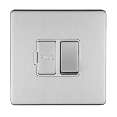 Click Here To Enlarge This Photo Of ECSSSWFW - Eurolite 13Amp Switched Fuse Spur on 3mm Flat Concealed Satin Stainless Plate with Matching Rocker & White Trim