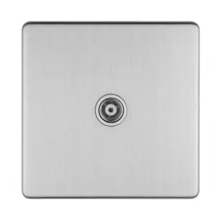 ECSS1TVW - Eurolite 1 Gang Isolated TV Socket on 3mm Flat Concealed Satin Stainless Plate with White Trim