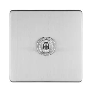 ECSST1SW - Eurolite 1 Gang 10Amp 2Way Toggle Switch on 3mm Flat Concealed Satin Stainless Plate