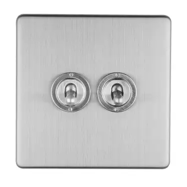 Click Here To Enlarge This Photo Of ECSST2SW - Eurolite 2 Gang 10Amp 2Way Toggle Switch on 3mm Flat Concealed Satin Stainless Plate