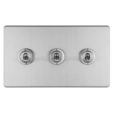 Click Here To Enlarge This Photo Of ECSST3SW - Eurolite 3 Gang 10Amp 2Way Toggle Switch on 3mm Flat Concealed Satin Stainless Plate