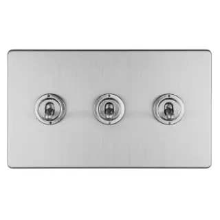 ECSST3SW - Eurolite 3 Gang 10Amp 2Way Toggle Switch on 3mm Flat Concealed Satin Stainless Plate