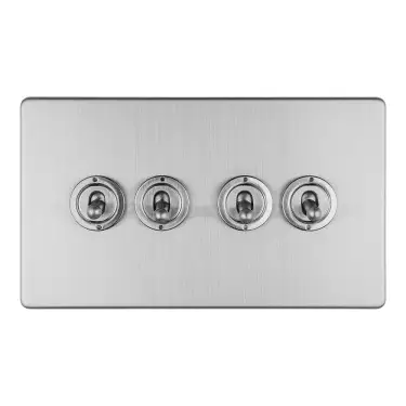Click Here To Enlarge This Photo Of ECSST4SW - Eurolite 4 Gang 10Amp 2Way Toggle Switch on 3mm Flat Concealed Satin Stainless Plate