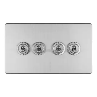 ECSST4SW - Eurolite 4 Gang 10Amp 2Way Toggle Switch on 3mm Flat Concealed Satin Stainless Plate