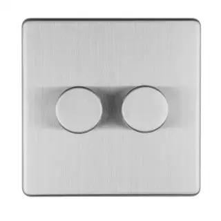 ECSS2DLED - Eurolite 2 Gang LED Push On/Off 2Way Dimmer on 3mm Flat Concealed Satin Stainless Plate
