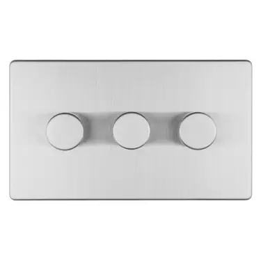 Click Here To Enlarge This Photo Of ECSS3DLED - Eurolite 3 Gang LED Push On/Off 2Way Dimmer on 3mm Flat Concealed Satin Stainless Plate