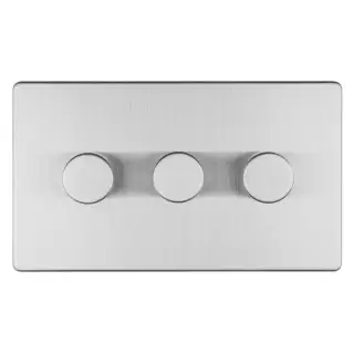 ECSS3DLED - Eurolite 3 Gang LED Push On/Off 2Way Dimmer on 3mm Flat Concealed Satin Stainless Plate