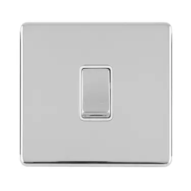 Click Here To Enlarge This Photo Of ECPC1SWW - Eurolite 1 Gang 10Amp 2Way Switch on 3mm Flat Concealed Polished Chrome Plate with Matching Rocker & White Trim