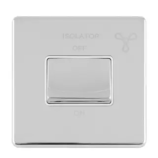 ECPCFSWW - Eurolite 6Amp Fan Isolator Switch on 3mm Flat Concealed Polished Chrome Plate with Matching Rocker & White Trim