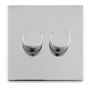 ECPC2DLED - Eurolite 2 Gang LED Push On/Off 2Way Dimmers on 3mm Flat Concealed Polished Chrome Plate