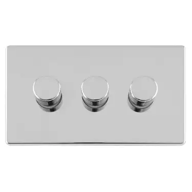 Click Here To Enlarge This Photo Of ECPC3DLED - Eurolite 3 Gang LED Push On/Off 2Way Dimmers on 3mm Flat Concealed Polished Chrome Plate