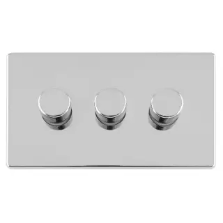 ECPC3DLED - Eurolite 3 Gang LED Push On/Off 2Way Dimmers on 3mm Flat Concealed Polished Chrome Plate