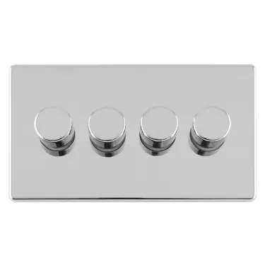 Click Here To Enlarge This Photo Of ECPC4DLED - Eurolite 4 Gang LED Push On/Off 2Way Dimmers on 3mm Flat Concealed Polished Chrome Plate