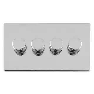 ECPC4DLED - Eurolite 4 Gang LED Push On/Off 2Way Dimmers on 3mm Flat Concealed Polished Chrome Plate
