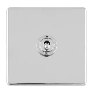 ECPCT1SW - Eurolite 1 Gang 10Amp 2Way Toggle Switch on 3mm Flat Concealed Polished Chrome Plate