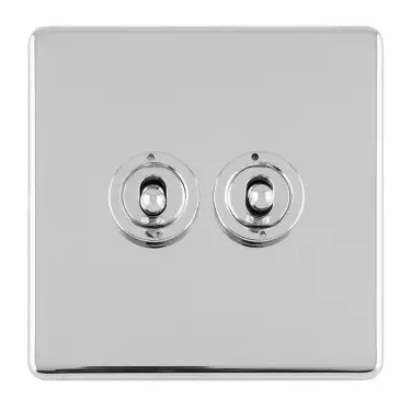 Click Here To Enlarge This Photo Of ECPCT2SW - Eurolite 2 Gang 10Amp 2Way Toggle Switch on 3mm Flat Concealed Polished Chrome Plate