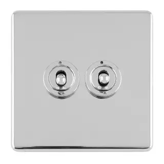 ECPCT2SW - Eurolite 2 Gang 10Amp 2Way Toggle Switch on 3mm Flat Concealed Polished Chrome Plate