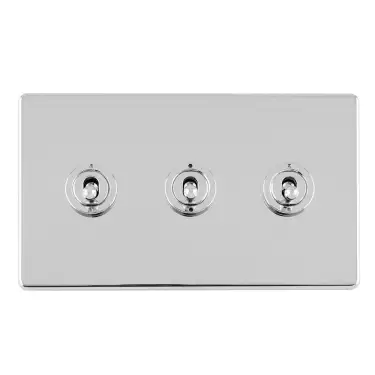 Click Here To Enlarge This Photo Of ECPCT3SW - Eurolite 3 Gang 10Amp 2Way Toggle Switch on 3mm Flat Concealed Polished Chrome Plate
