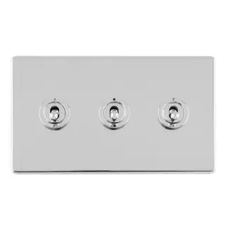 ECPCT3SW - Eurolite 3 Gang 10Amp 2Way Toggle Switch on 3mm Flat Concealed Polished Chrome Plate