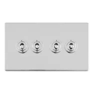 Click Here To Enlarge This Photo Of ECPCT4SW - Eurolite 4 Gang 10Amp 2Way Toggle Switch on 3mm Flat Concealed Polished Chrome Plate