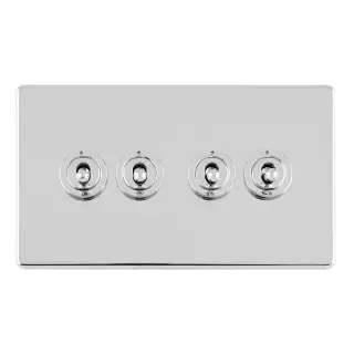 ECPCT4SW - Eurolite 4 Gang 10Amp 2Way Toggle Switch on 3mm Flat Concealed Polished Chrome Plate