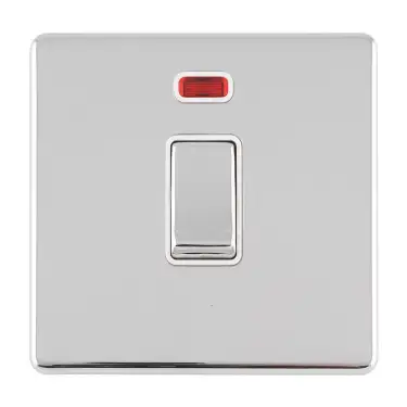 Click Here To Enlarge This Photo Of ECPC20ADPSWNW - Eurolite 1 Gang 20Amp DP Switch & Neon Indicator on 3mm Flat Concealed Polished Chrome Plate with Matching Rocker & White Trim