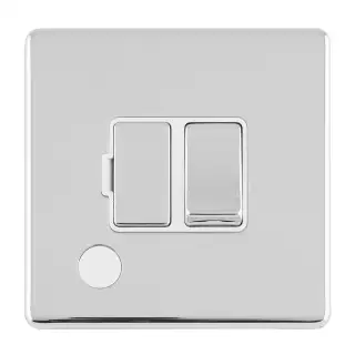 ECPCSWFFOW - Eurolite 13Amp Switched Fuse Spur with Flex Outlet on 3mm Flat Concealed Polished Chrome Plate with Matching Rocker & White Trim