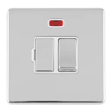 Click Here To Enlarge This Photo Of ECPCSWFNW - Eurolite 13Amp Switched Fuse Spur with Neon Indicator on 3mm Flat Concealed Polished Chrome Plate with Matching Rocker & White Trim