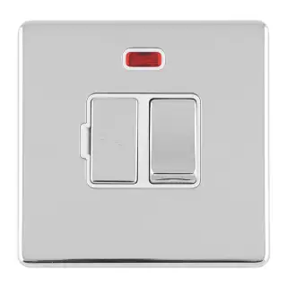 ECPCSWFNW - Eurolite 13Amp Switched Fuse Spur with Neon Indicator on 3mm Flat Concealed Polished Chrome Plate with Matching Rocker & White Trim